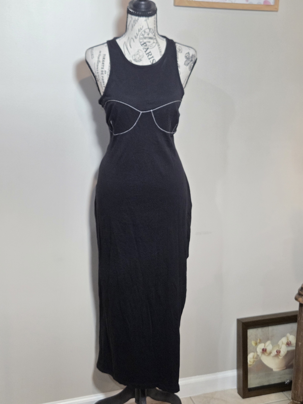 Nasty Gal Black Maxi Tank Dress with Contrast Piping